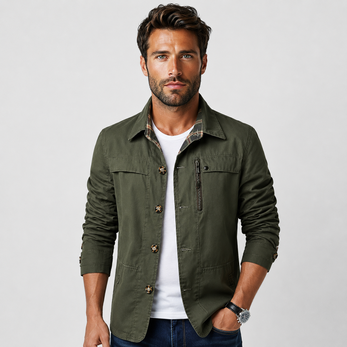 Men's Cotton Jacket - Slim Fit Lightweight Casual Jacket