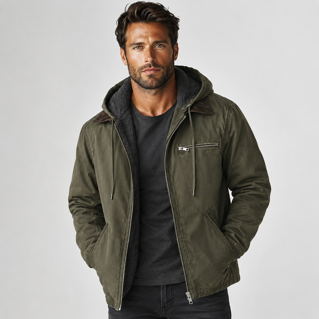 Men's Hooded Winter Coat - Long Loose Fit with Pockets