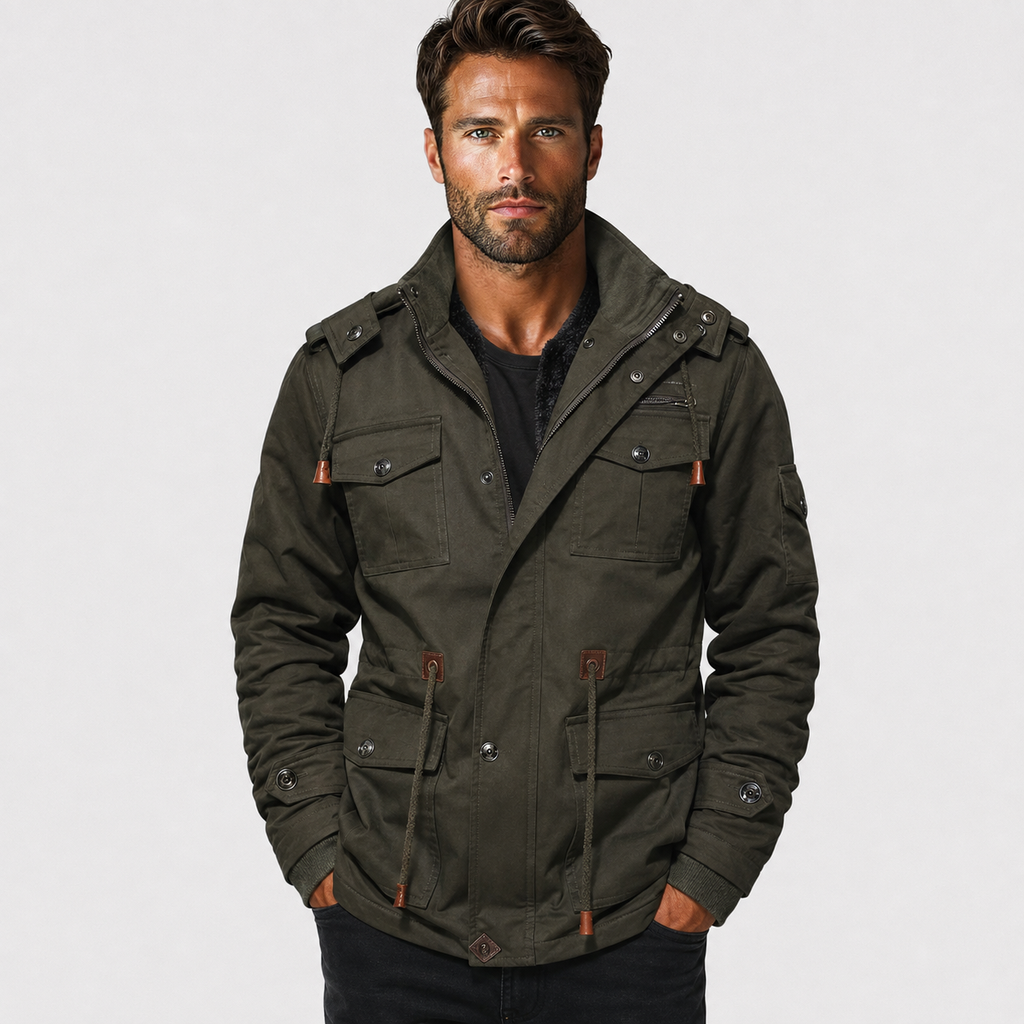 Men's Fleece-Lined Jacket - 100% Cotton Winter Coat