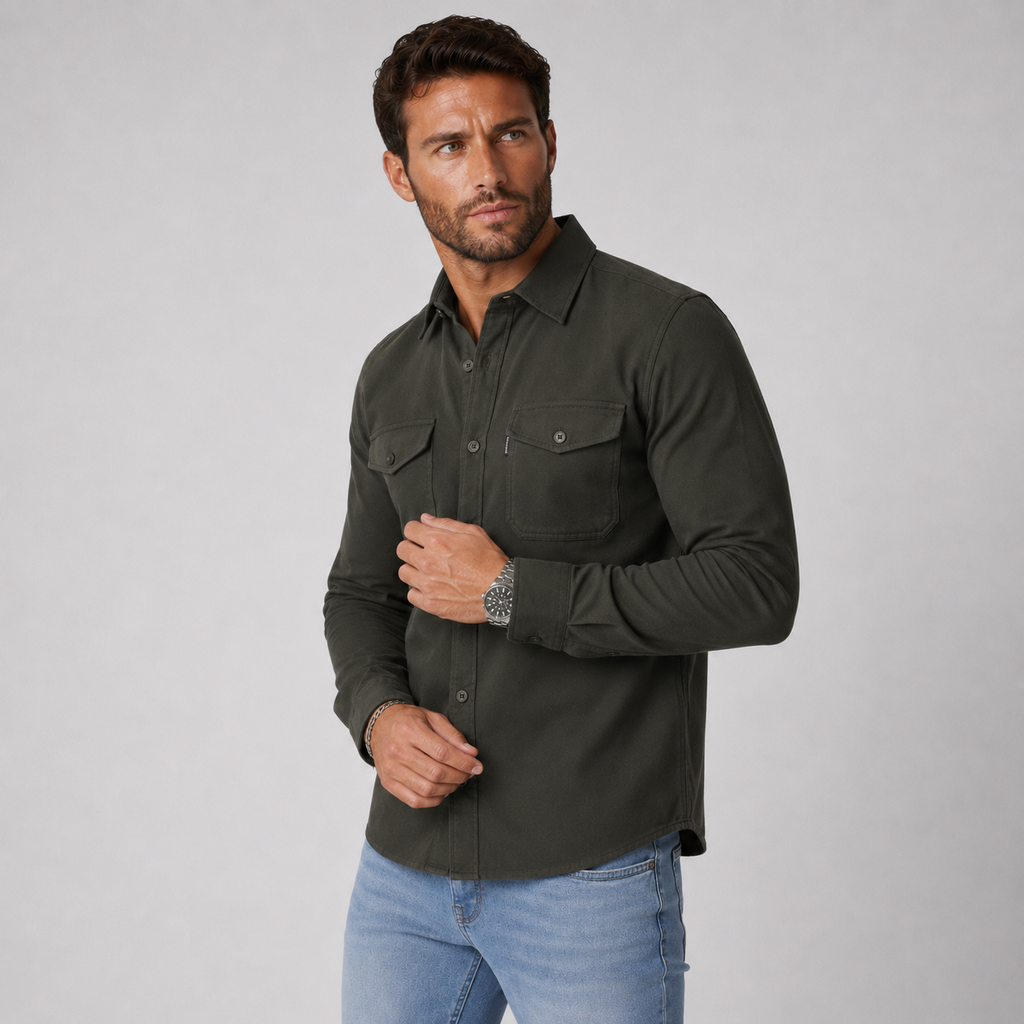 Men's Cotton Shirt - Long Sleeve Slim Fit Winter Shirt