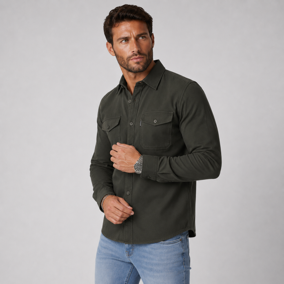 Men's Cotton Shirt - Long Sleeve Slim Fit Winter Shirt