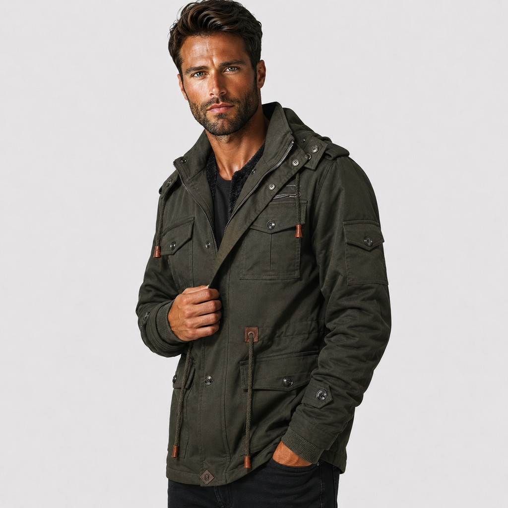 Men's Fleece-Lined Jacket - 100% Cotton Winter Coat