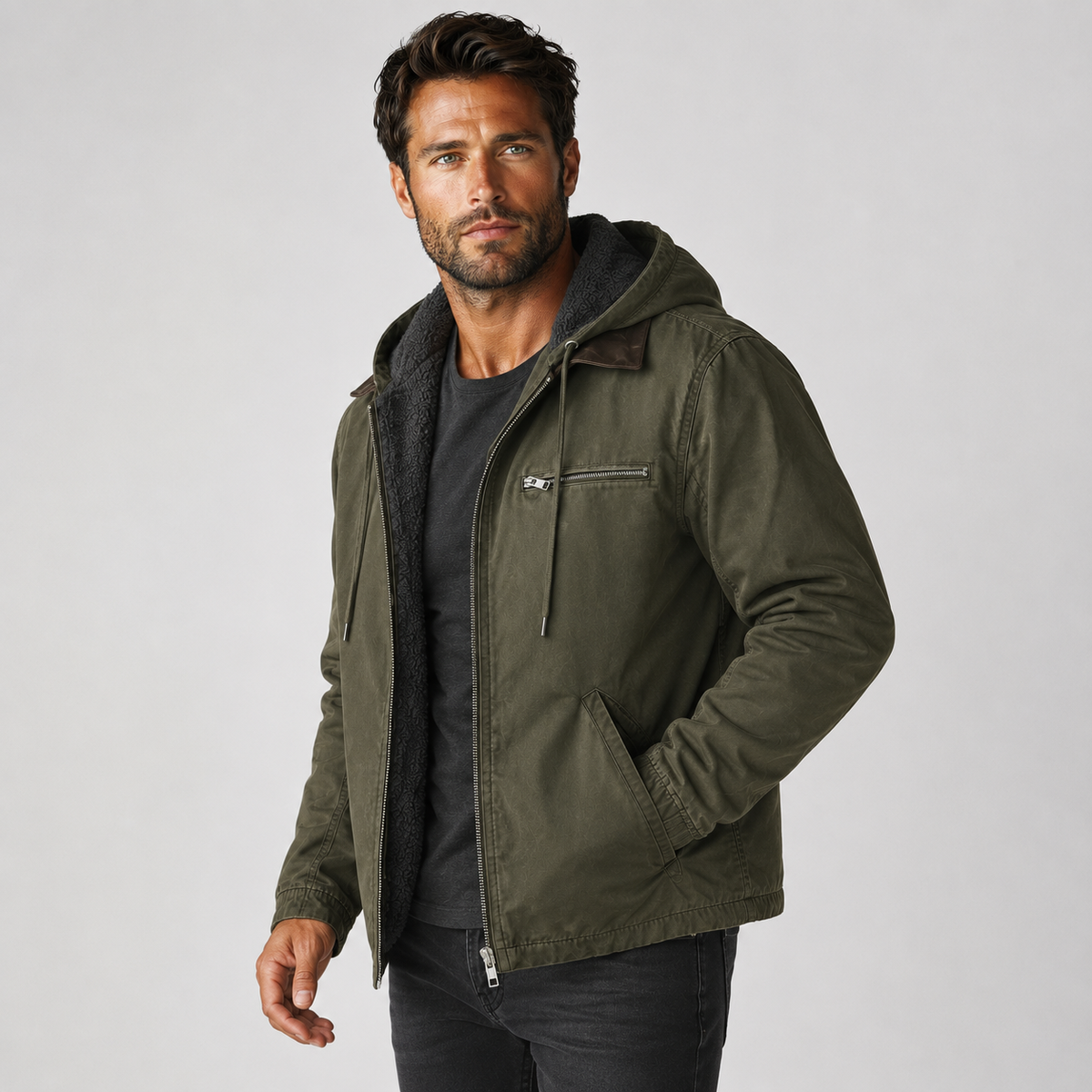 Men's Hooded Winter Coat - Long Loose Fit with Pockets