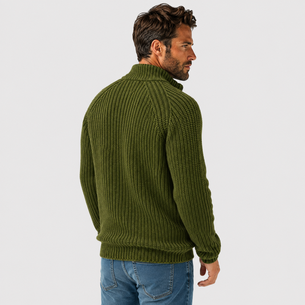 Men's Zip Cardigan - High Collar Long Sleeve Knit Sweater