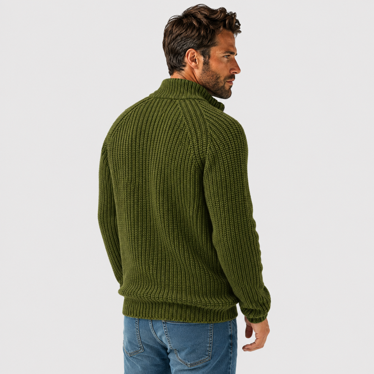 Men's Zip Cardigan - High Collar Long Sleeve Knit Sweater