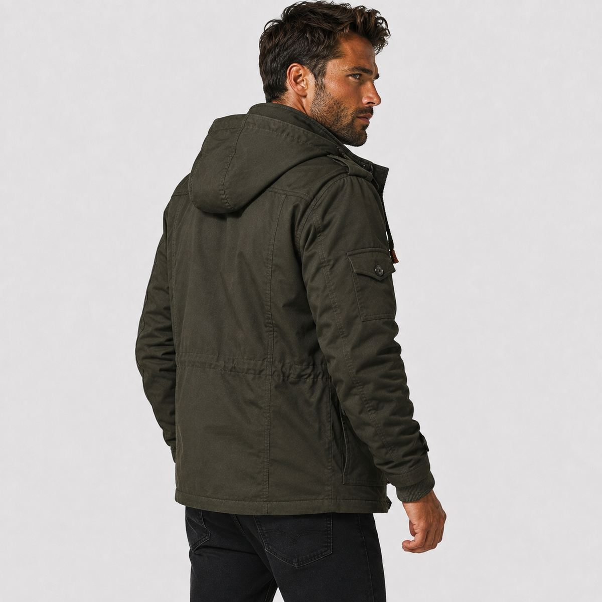 Men's Fleece-Lined Jacket - 100% Cotton Winter Coat