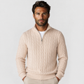 Men's Half-Zip Sweater - Cotton High Neck Long Sleeve