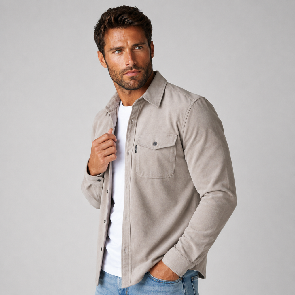 Men's Cotton Shirt - Long Sleeve Slim Fit Winter Shirt