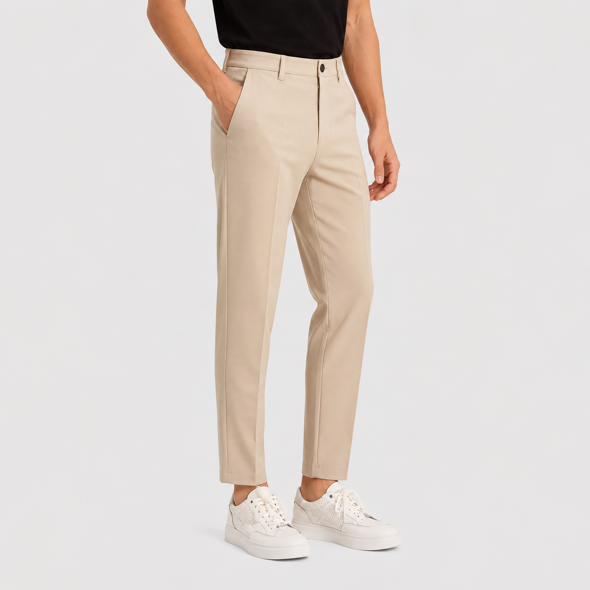 Men's Ankle-Banded Pants - Loose Fit Polyester Trousers