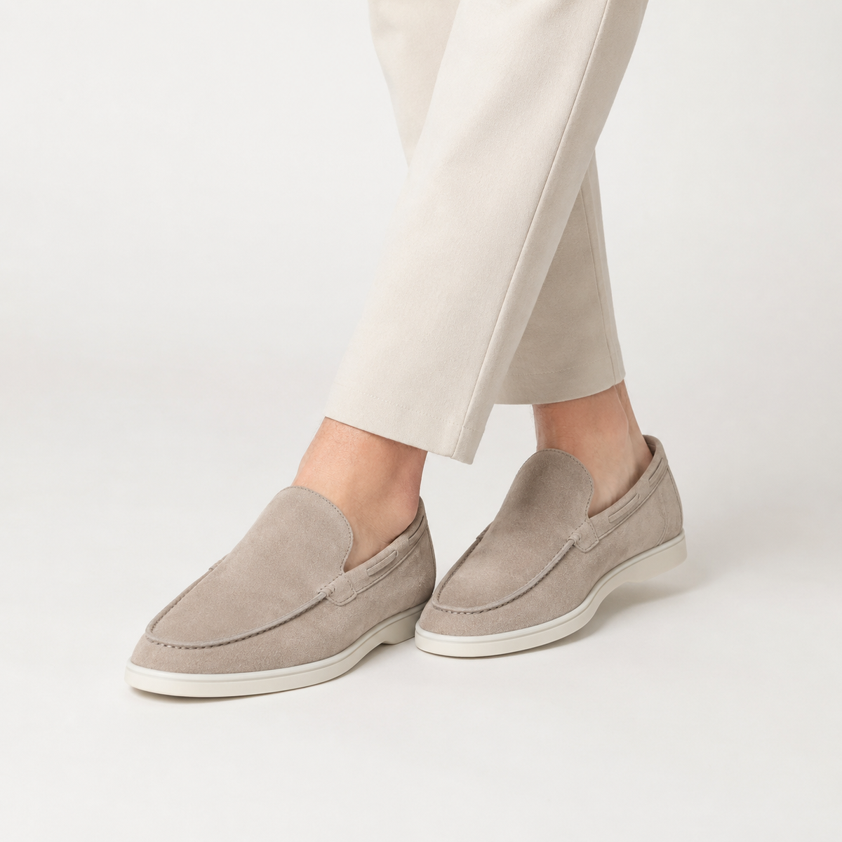 Men's Faux Suede Loafers - Slip-On Rubber Sole Shoes