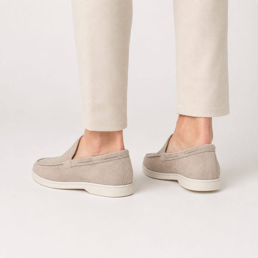 Men's Faux Suede Loafers - Slip-On Rubber Sole Shoes