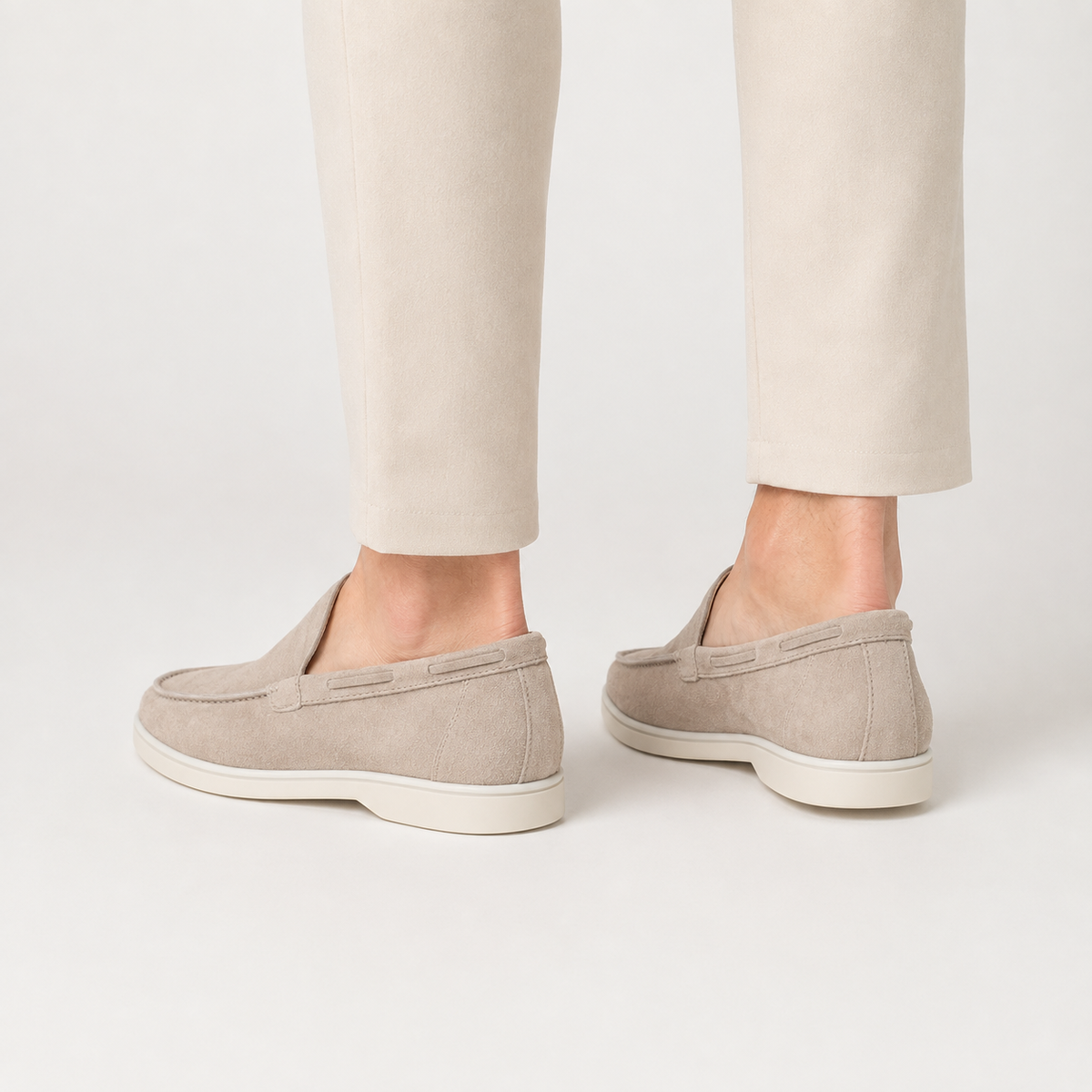 Men's Faux Suede Loafers - Slip-On Rubber Sole Shoes