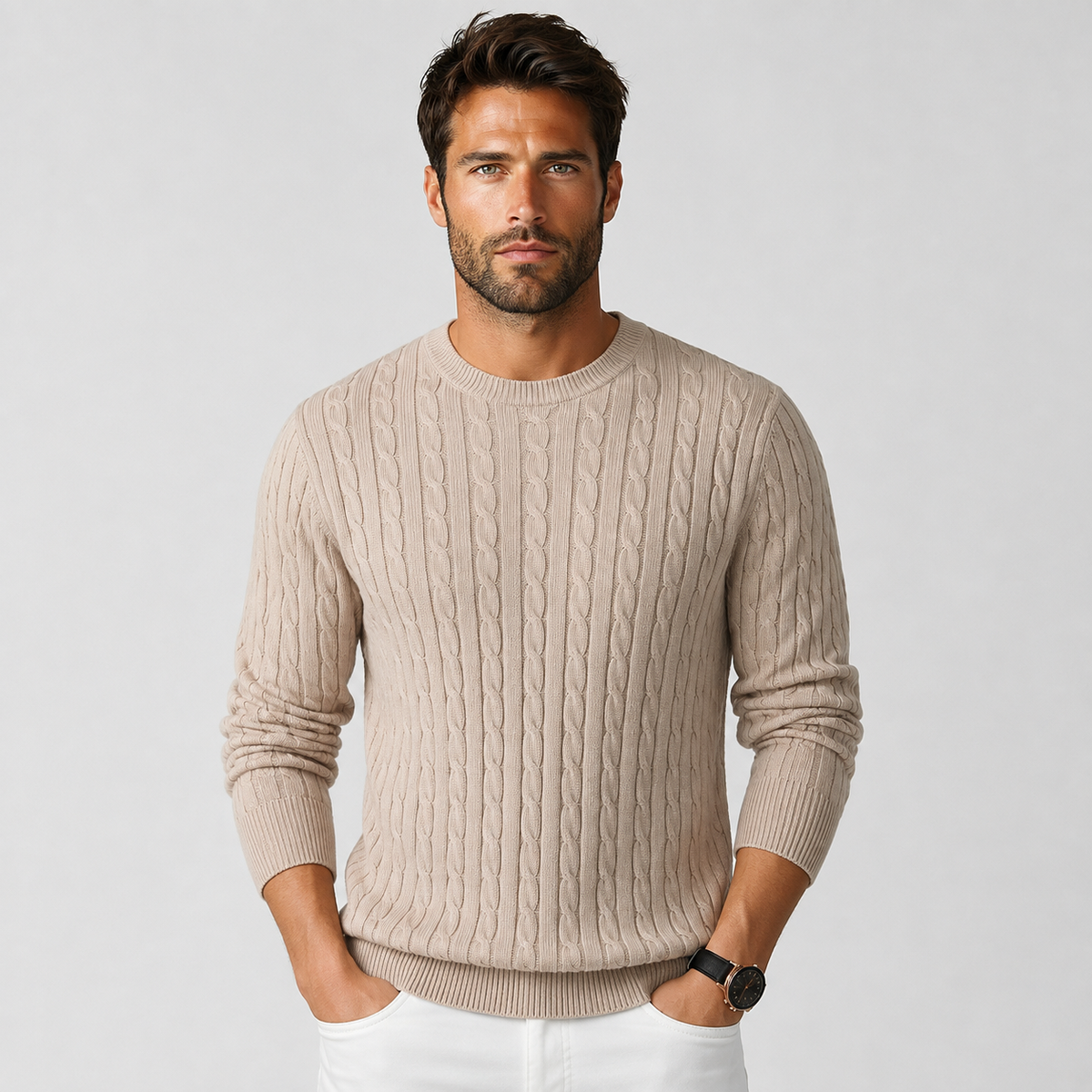 Men's Jacquard Sweater - Loose Fit Casual Pullover