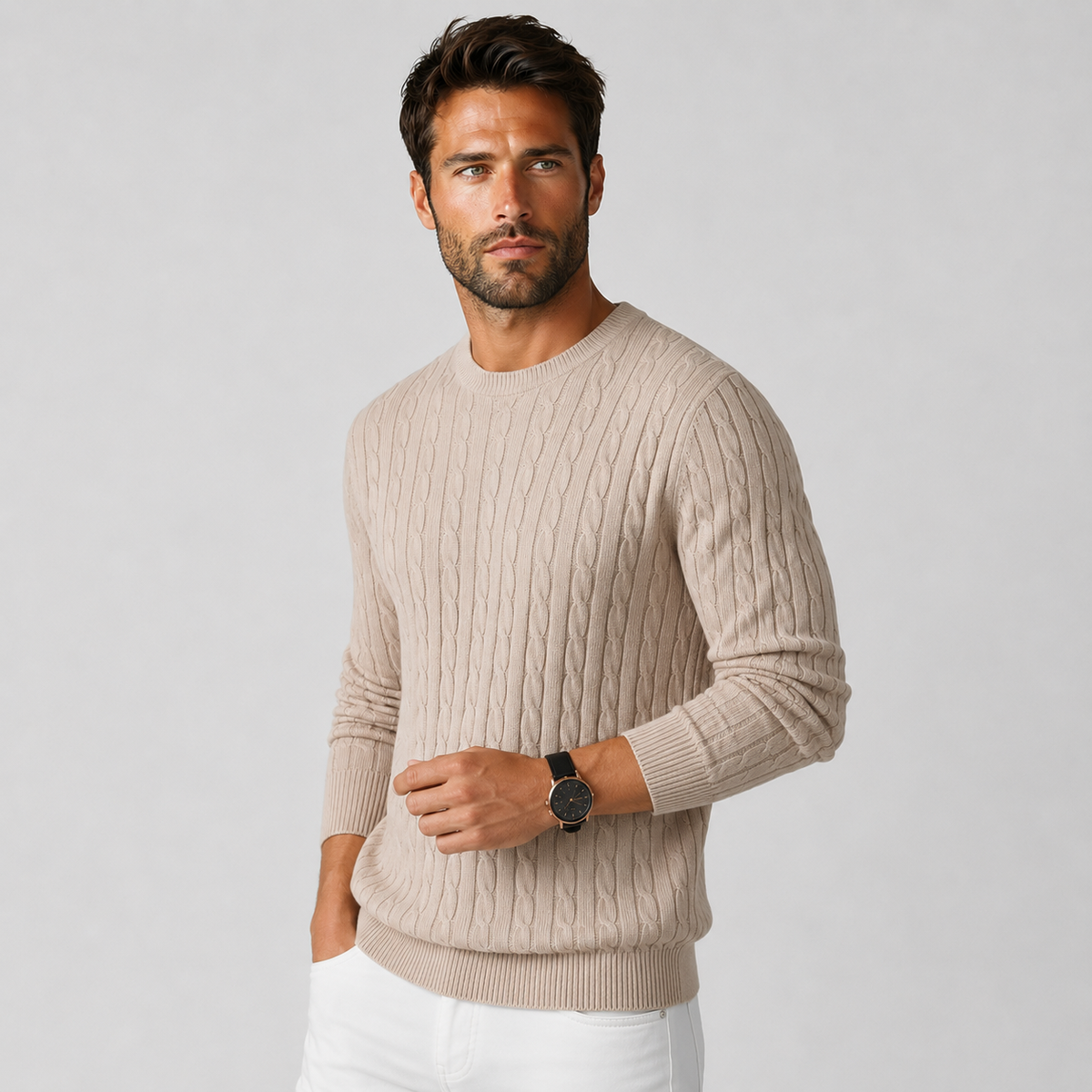 Men's Jacquard Sweater - Loose Fit Casual Pullover