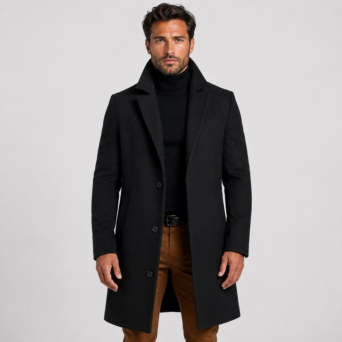 Men's Trench Coat - Mid-Length Single-Breasted Jacket
