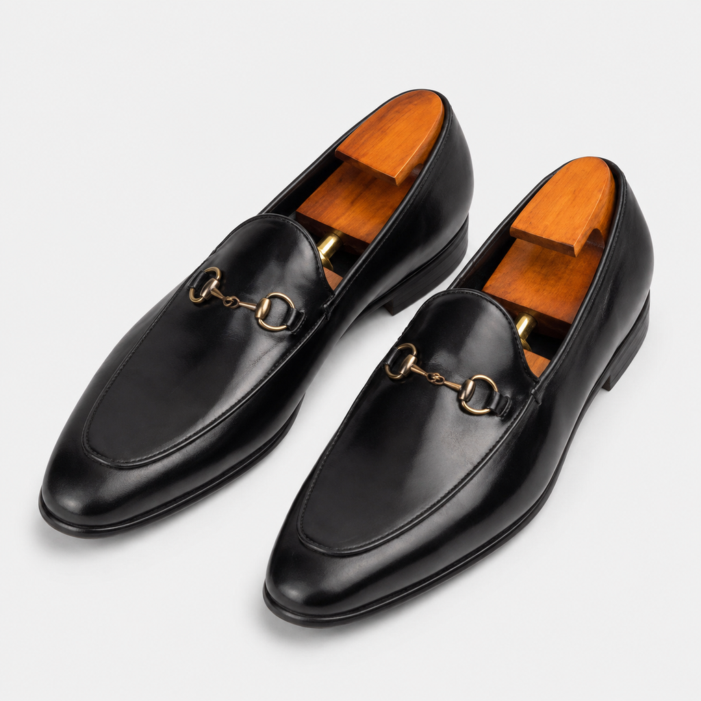 Men's Leather Loafers - Cowhide Horsebit Slip-On Shoes