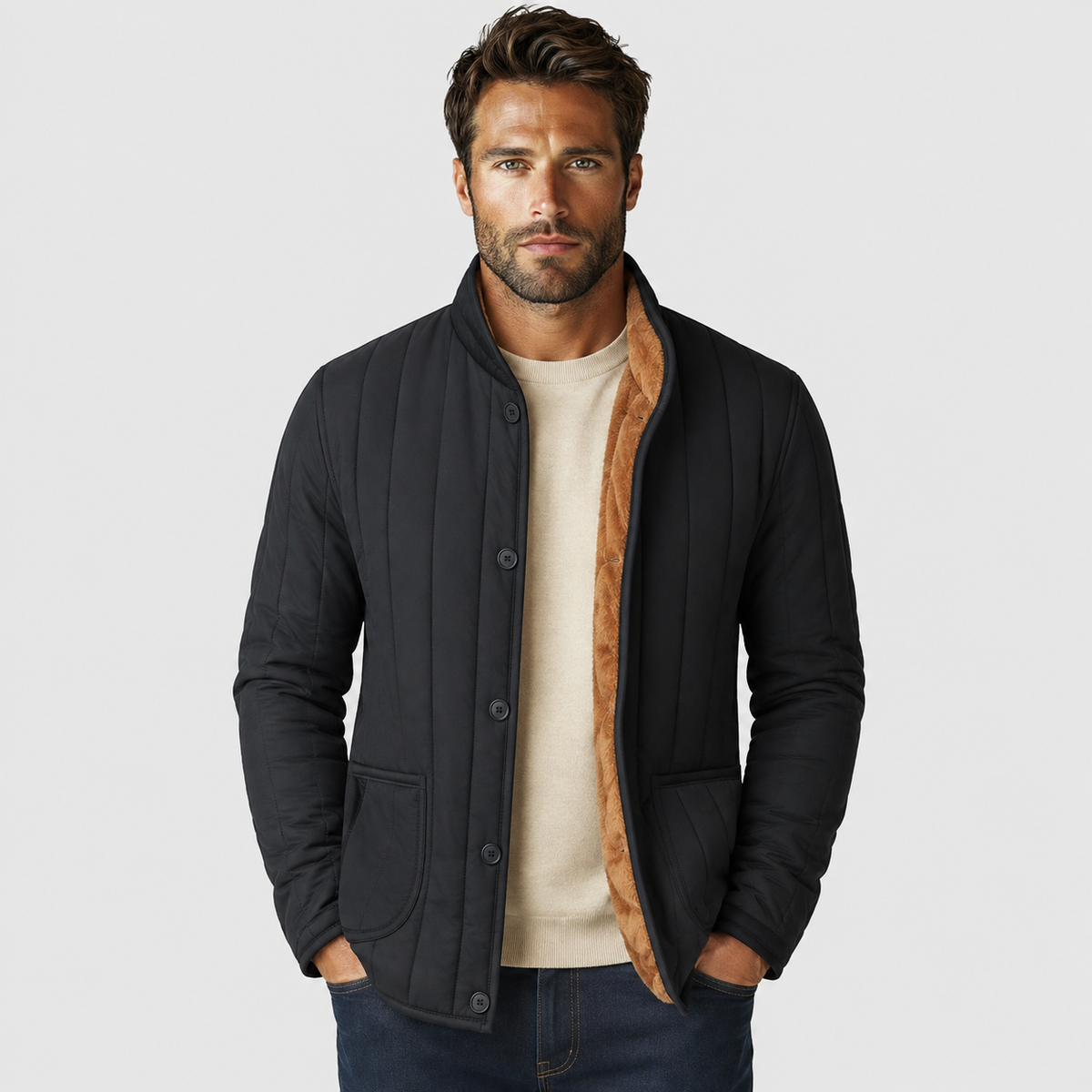 Men's Padded Winter Jacket - Polyester Filled Outerwear