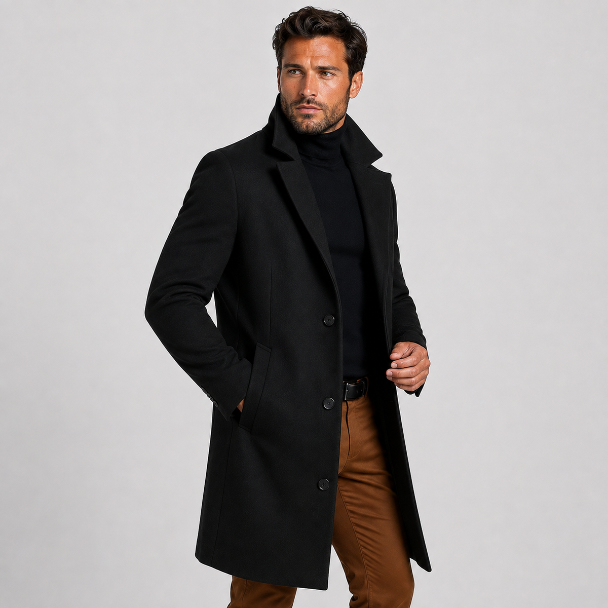 Men's Trench Coat - Mid-Length Single-Breasted Jacket