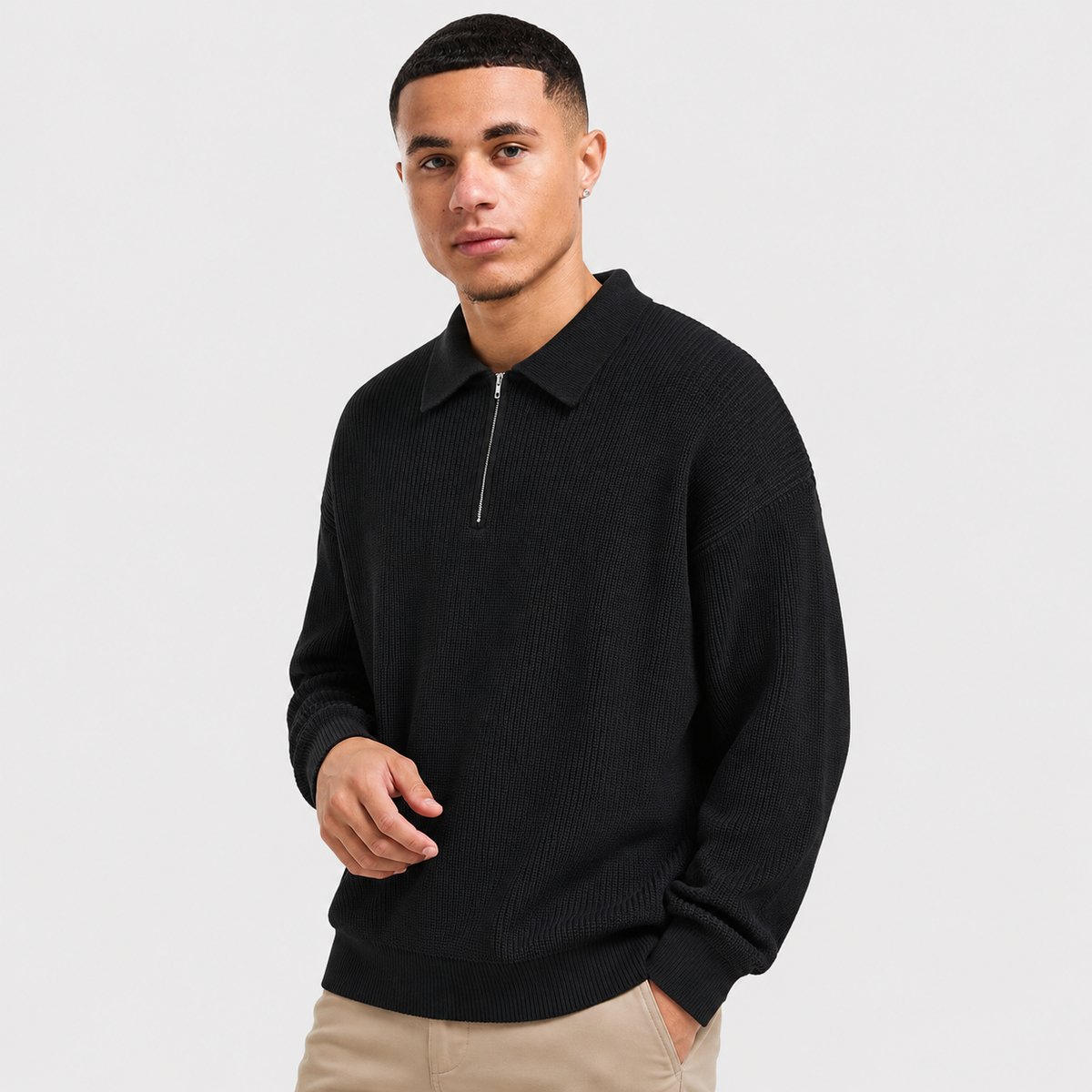 Men's Zip Polo Sweater - Slim Fit Long Sleeve Pullover