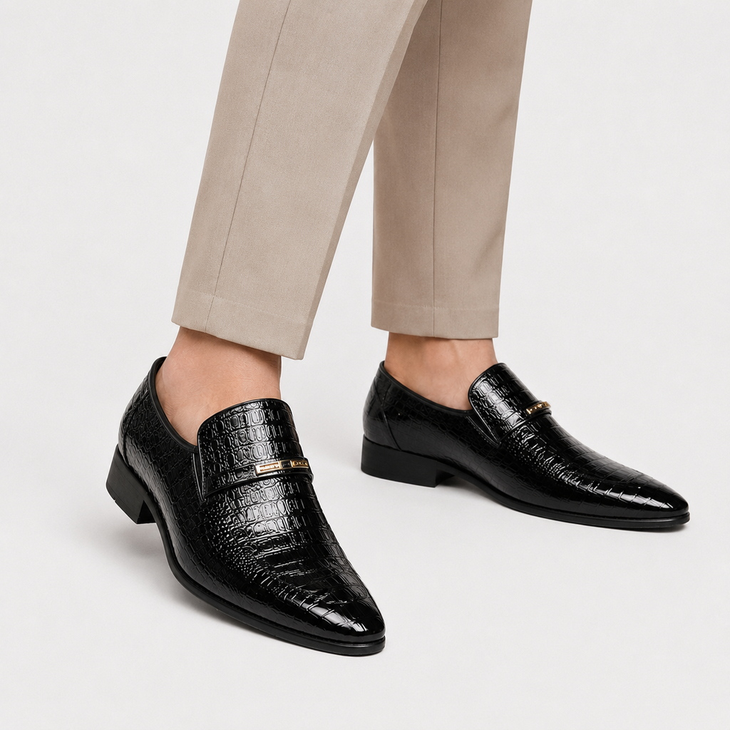 Men's Crocodile Print Loafers - Business Casual Shoes