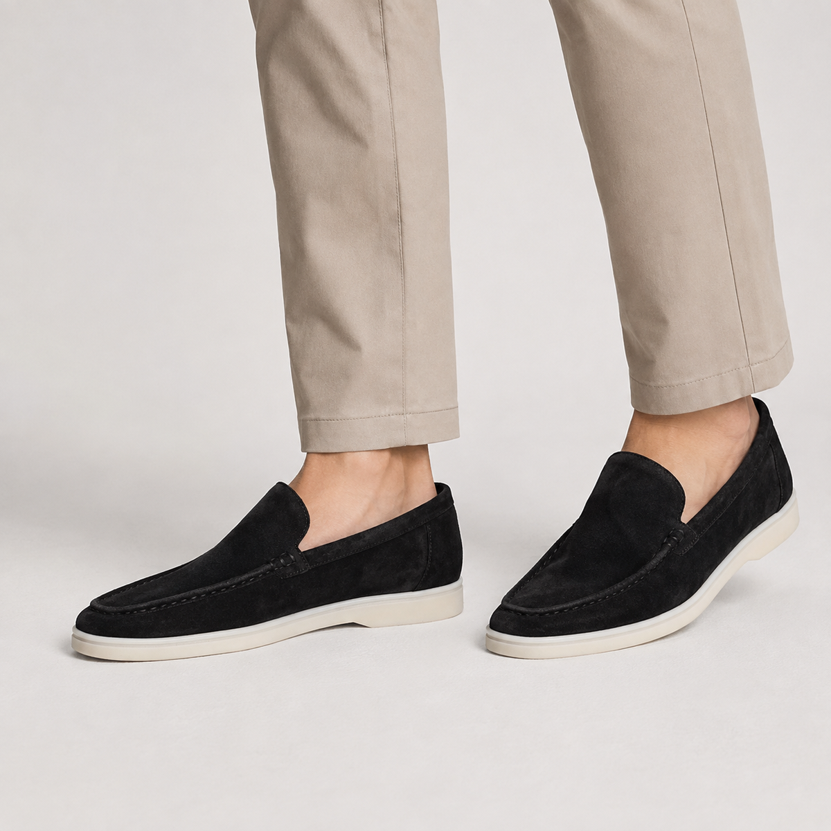 Men's Faux Suede Loafers - Slip-On Rubber Sole Shoes