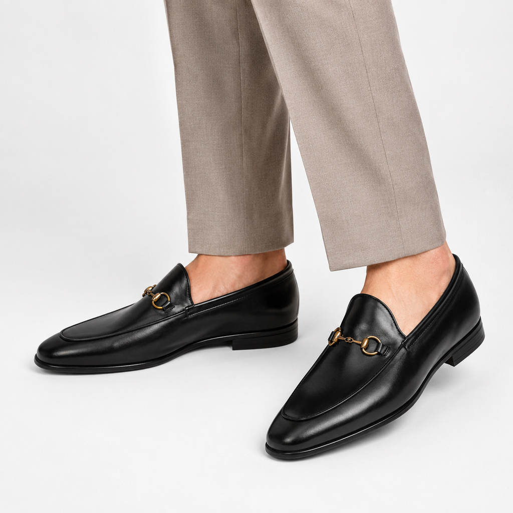 Men's Leather Loafers - Cowhide Horsebit Slip-On Shoes