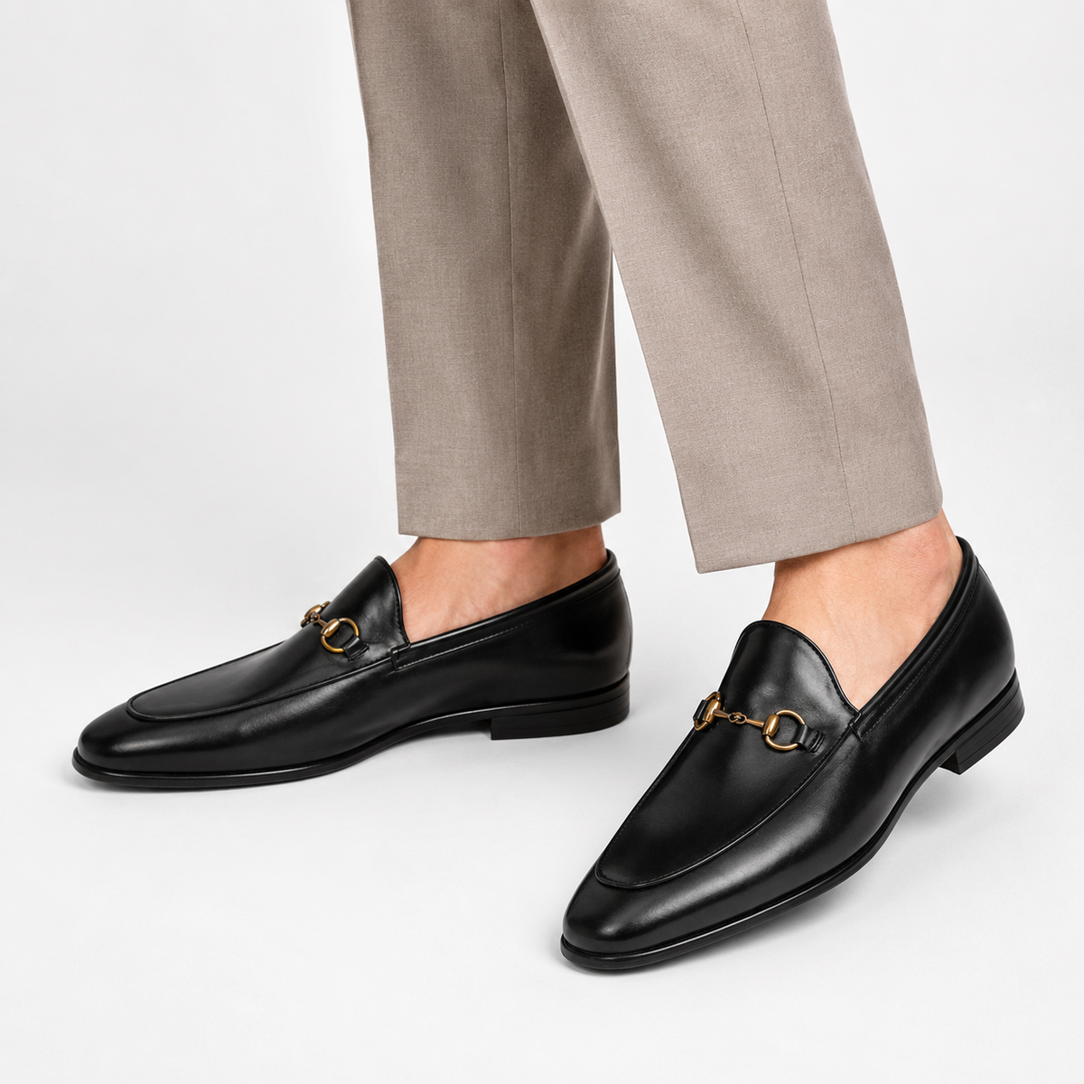Men's Leather Loafers - Cowhide Horsebit Slip-On Shoes