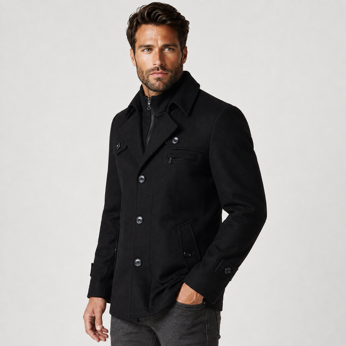 Men's Woolen Overcoat - Thick Single-Breasted Loose Fit