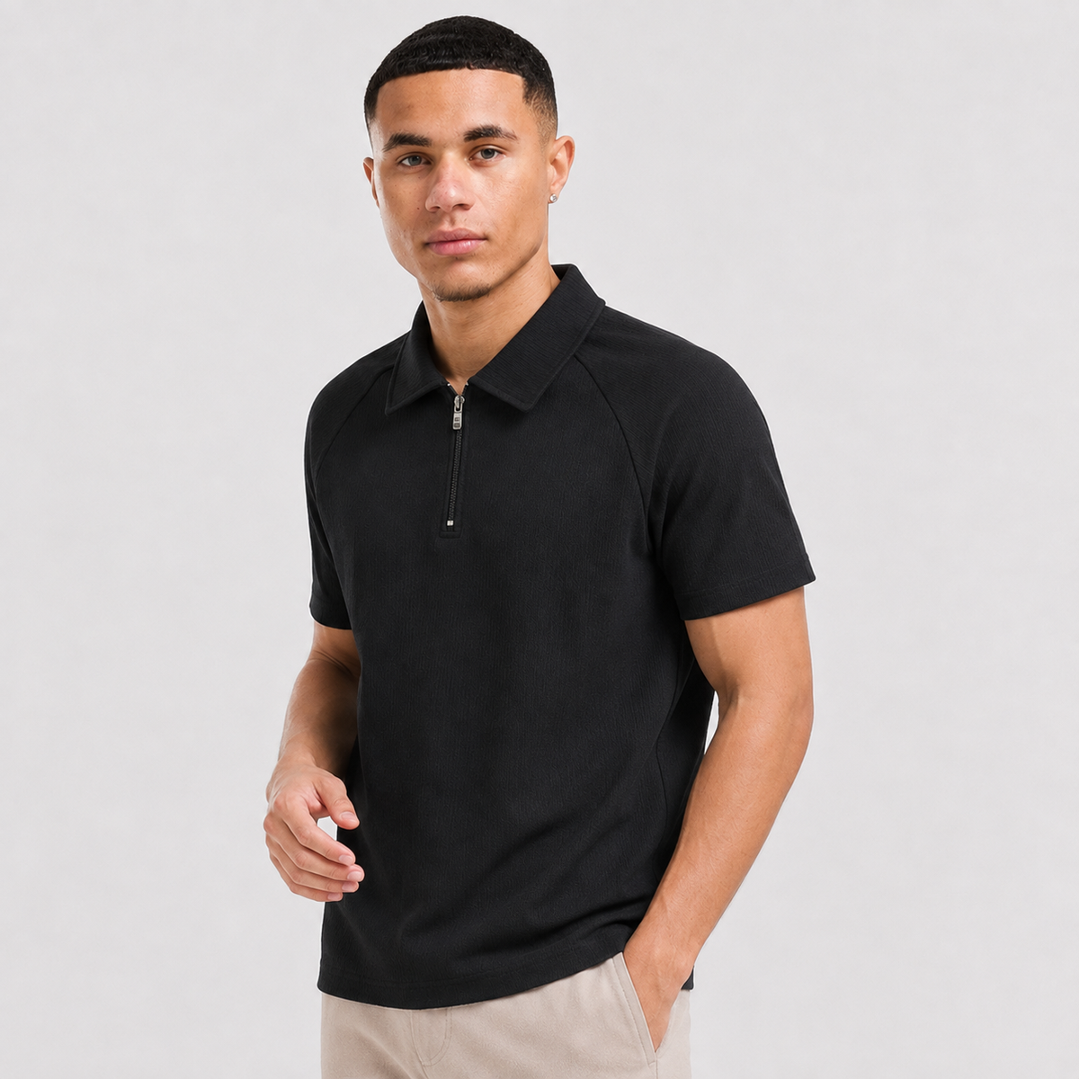 Men's Striped Polo Shirt - Short Sleeve Relaxed Fit