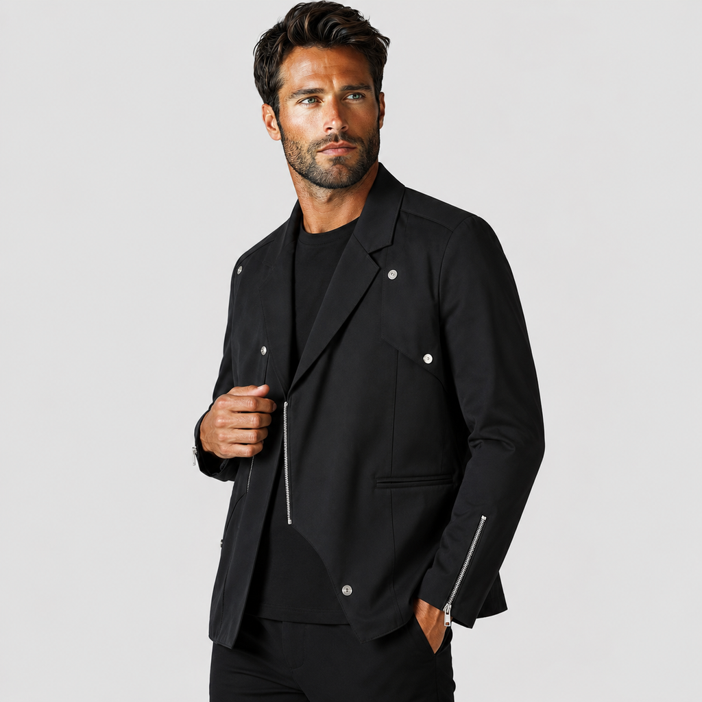Men's Casual Jacket - Polyester Zip-Up Black Jacket