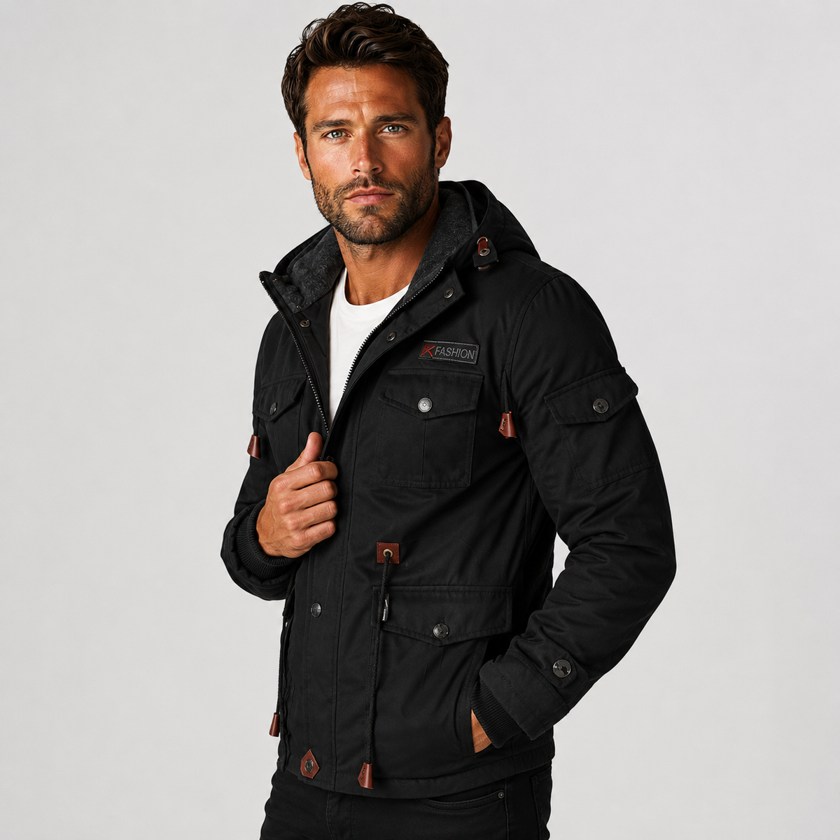 Men's Fleece-Lined Jacket - 100% Cotton Winter Coat