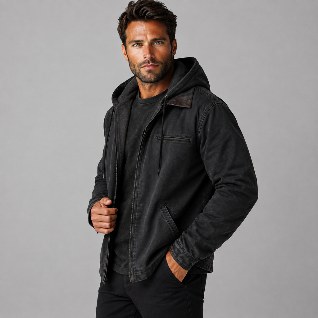 Men's Hooded Winter Coat - Long Loose Fit with Pockets