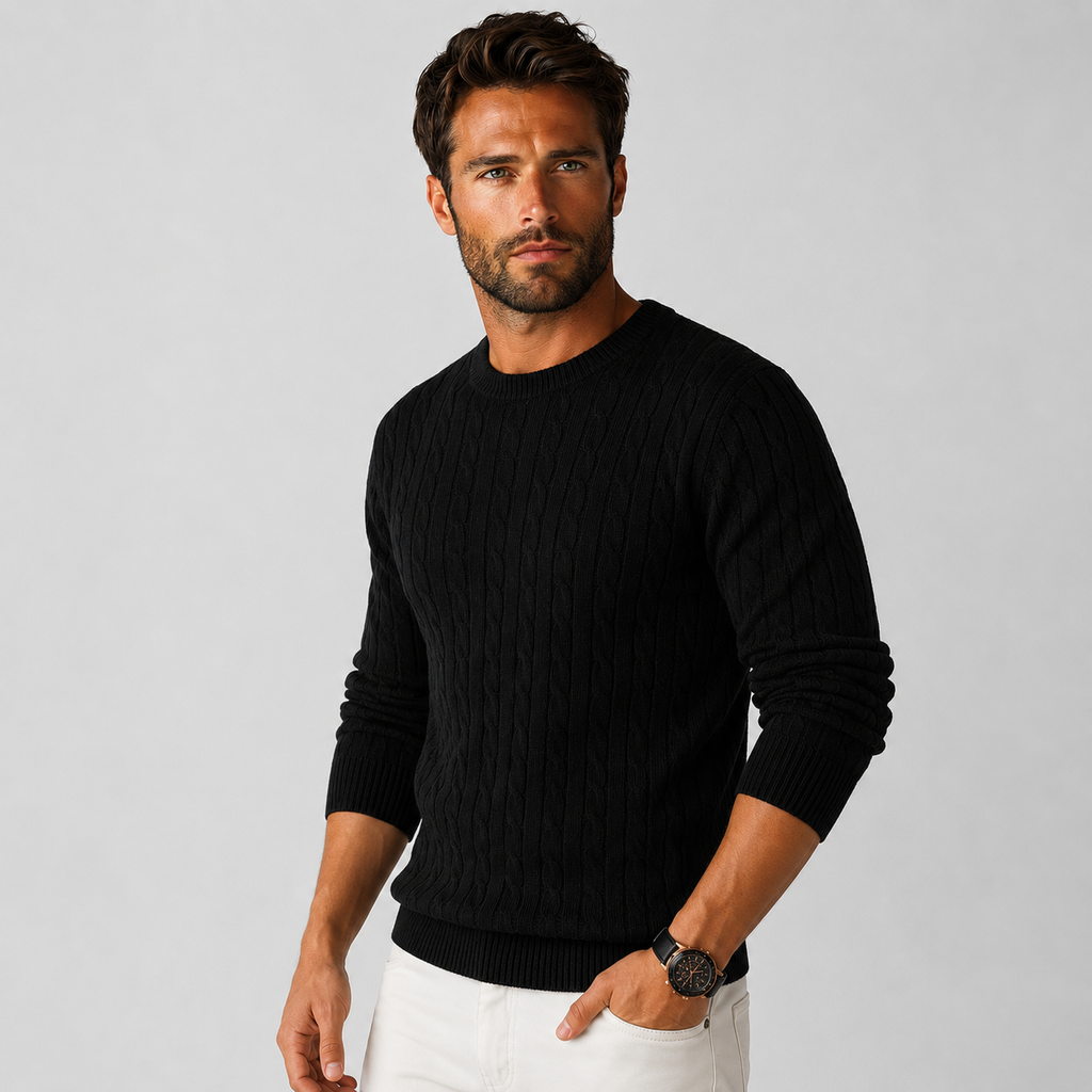 Men's Jacquard Sweater - Loose Fit Casual Pullover