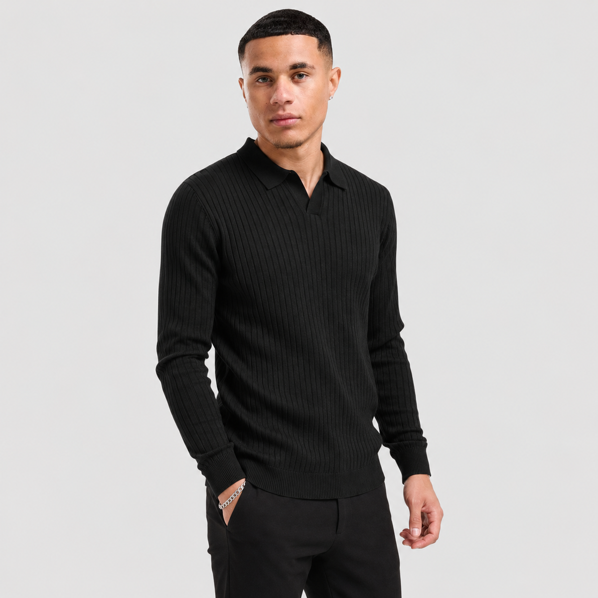 Men's Long Sleeve Polo Shirt - Waffle Knit Slim Fit