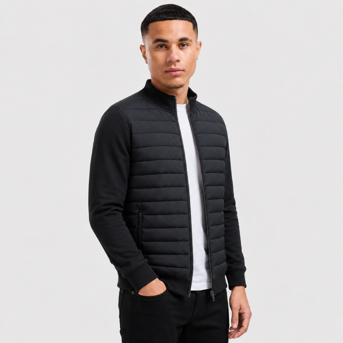 Men's Stand Collar Jacket - Cotton Blend Regular Fit