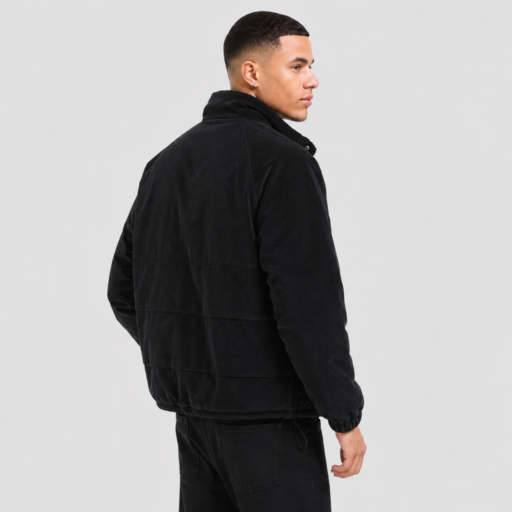 Men's Puffer Jacket - Casual Outerwear with Patch Pockets