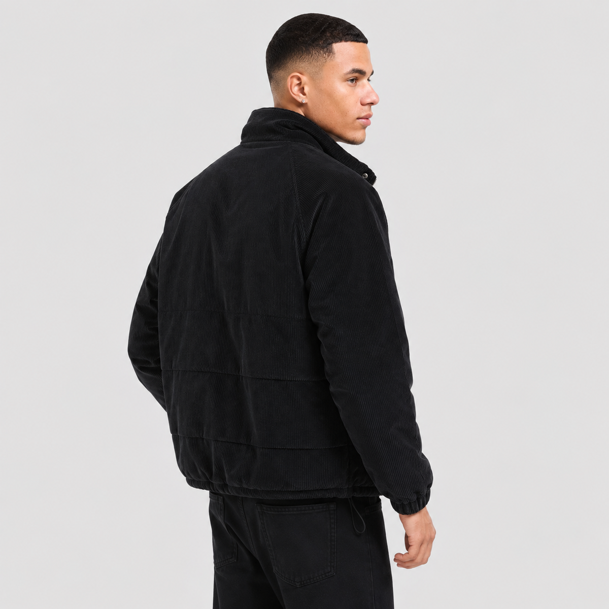 Men's Puffer Jacket - Casual Outerwear with Patch Pockets