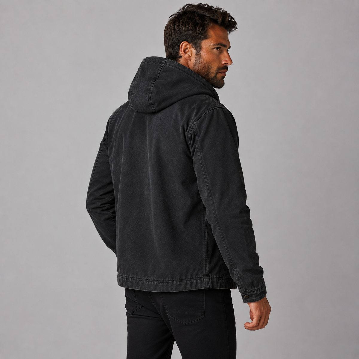 Men's Hooded Winter Coat - Long Loose Fit with Pockets