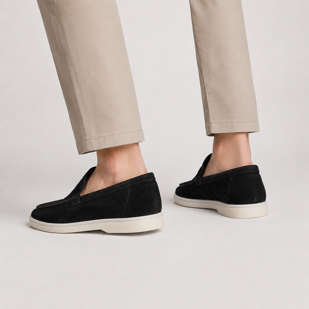 Men's Faux Suede Loafers - Slip-On Rubber Sole Shoes