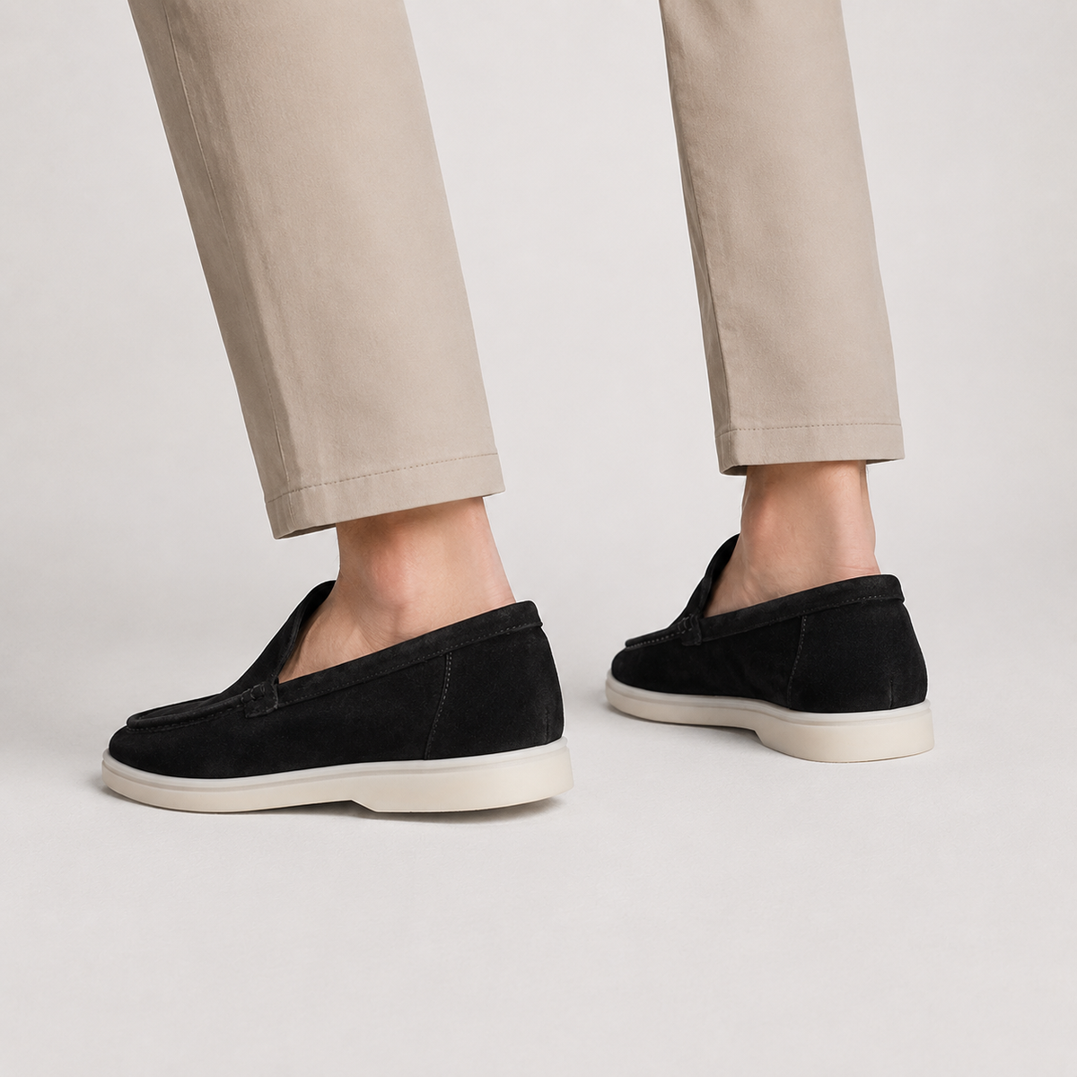 Men's Faux Suede Loafers - Slip-On Rubber Sole Shoes