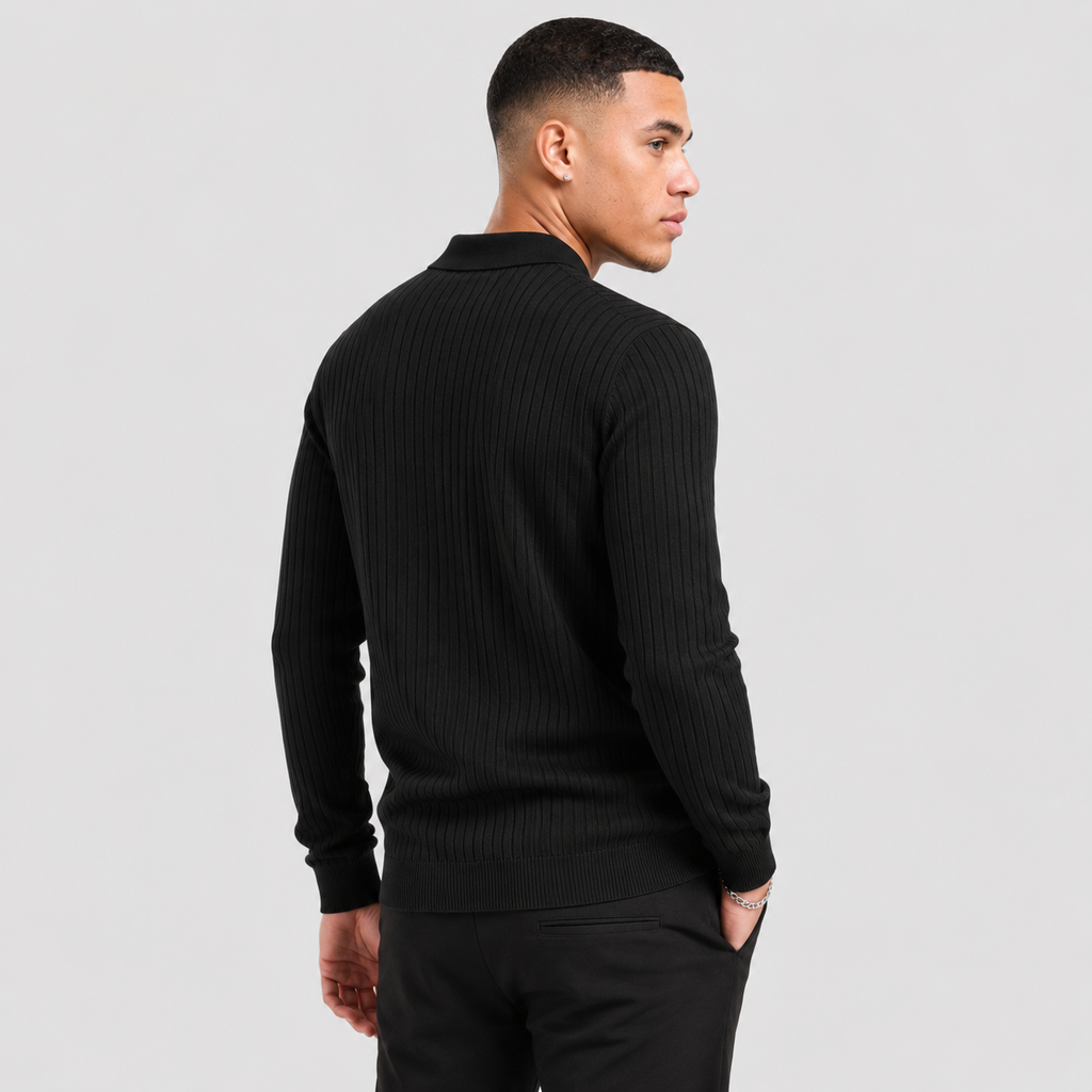 Men's Long Sleeve Polo Shirt - Waffle Knit Slim Fit