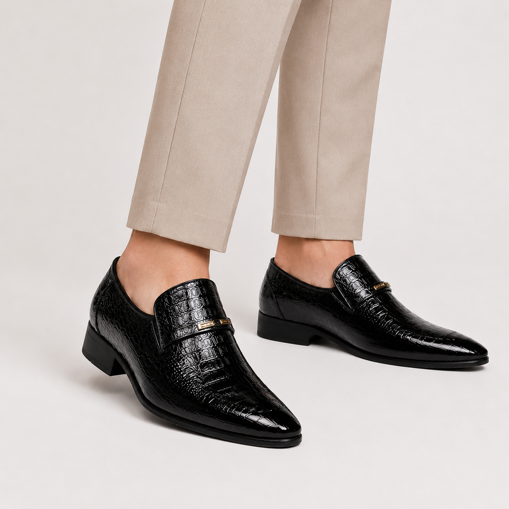 Men's Crocodile Print Loafers - Business Casual Shoes