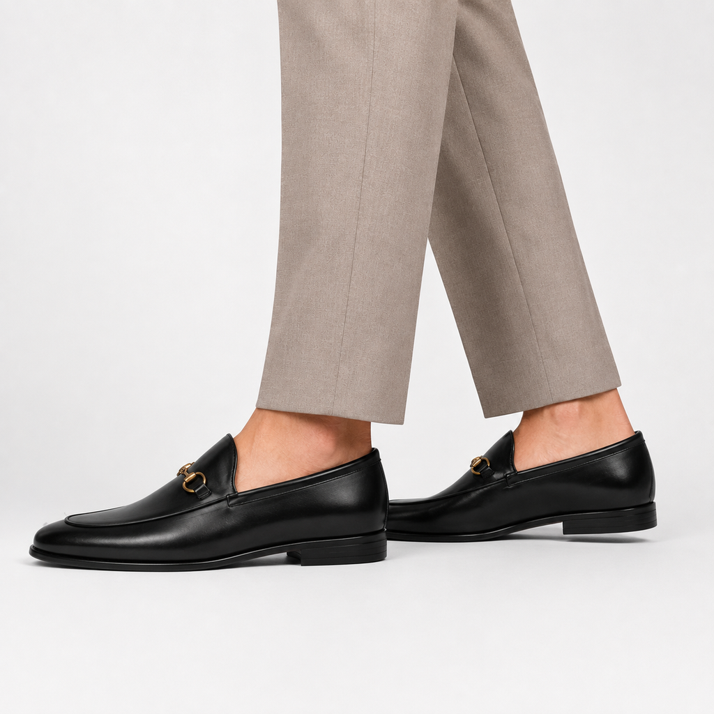 Men's Leather Loafers - Cowhide Horsebit Slip-On Shoes