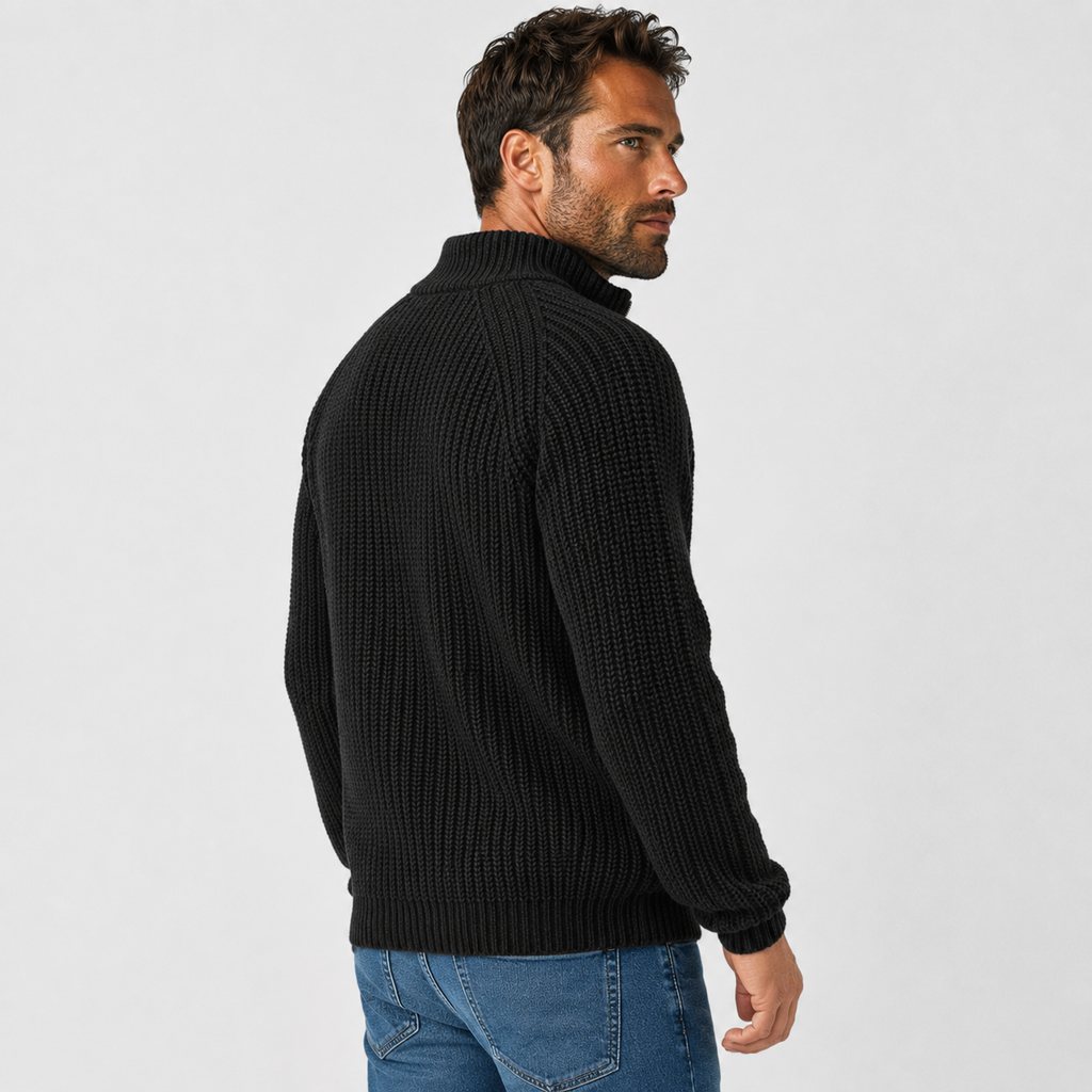 Men's Zip Cardigan - High Collar Long Sleeve Knit Sweater