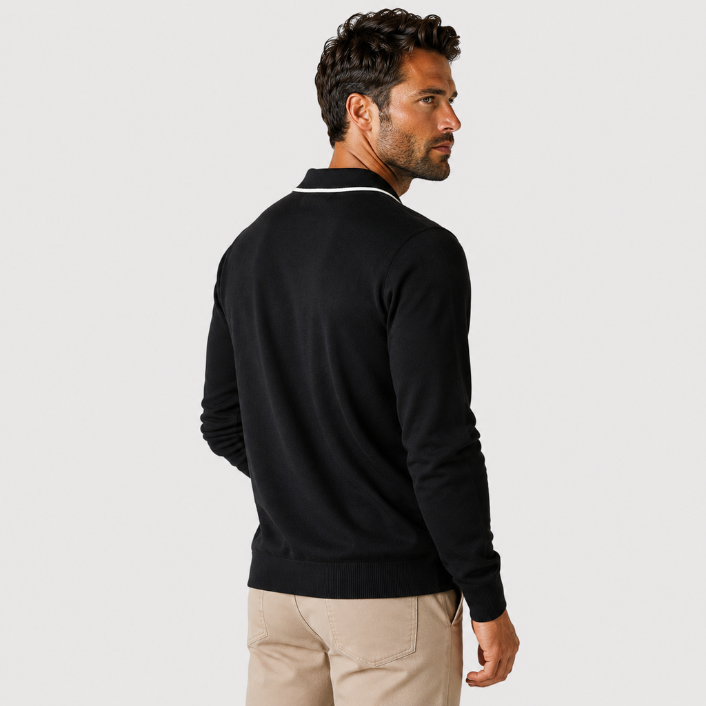 Men's Polo Collar Sweater - Loose Fit Long Sleeve Pullover