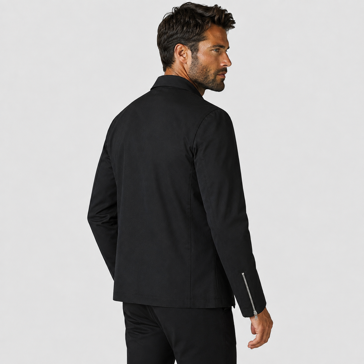 Men's Casual Jacket - Polyester Zip-Up Black Jacket