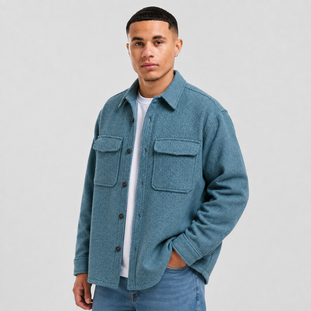 Men's Polo Collar Jacket - Polyester Long Sleeve