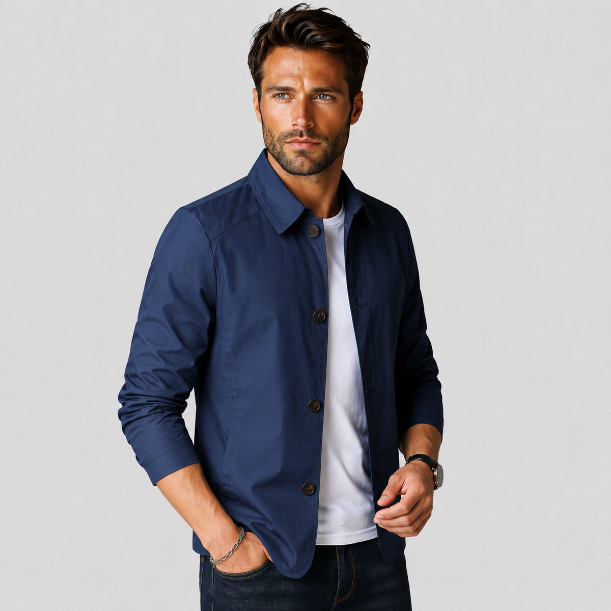 Men's Lapel Jacket - Solid Color Loose Fit Casual Style