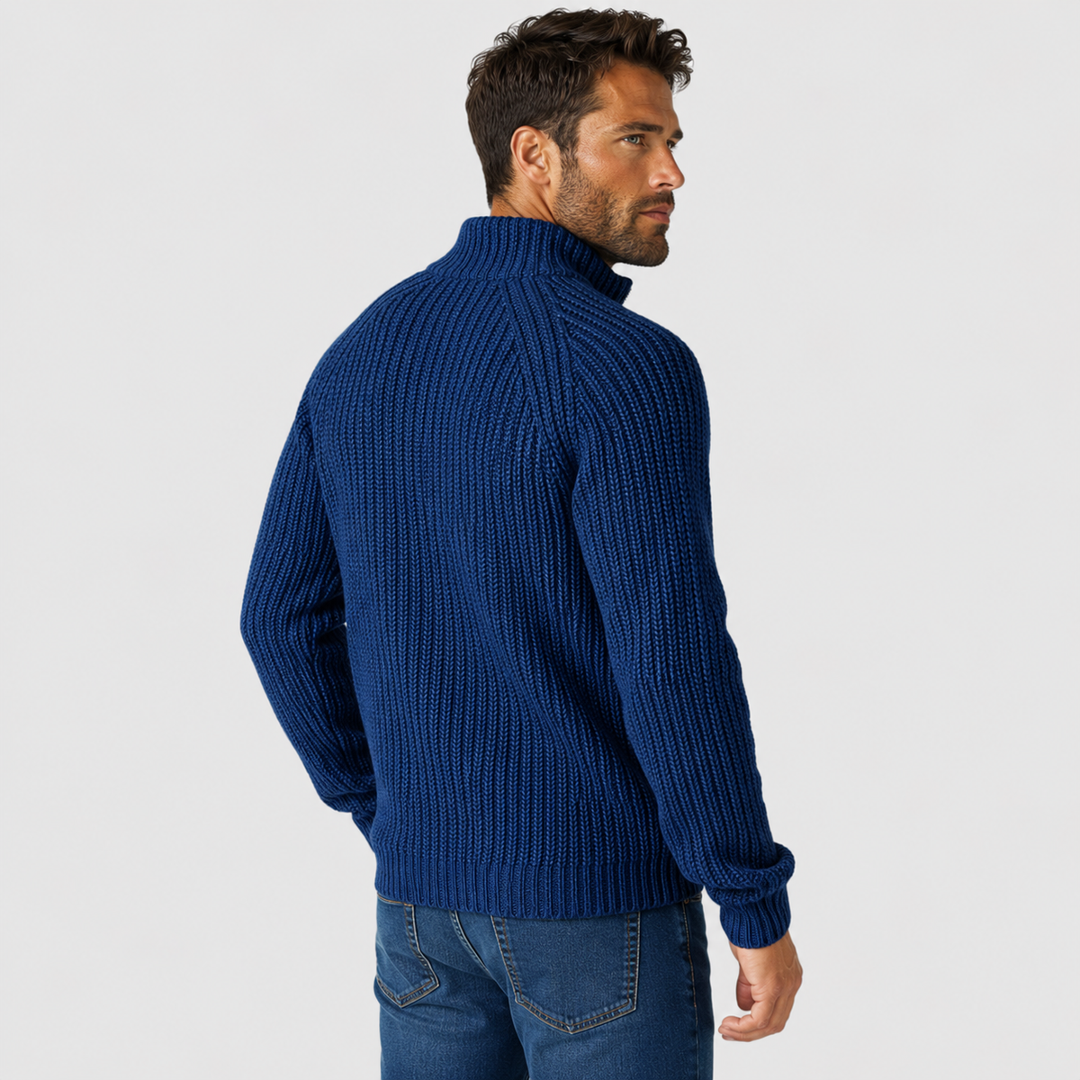 Men's Zip Cardigan - High Collar Long Sleeve Knit Sweater