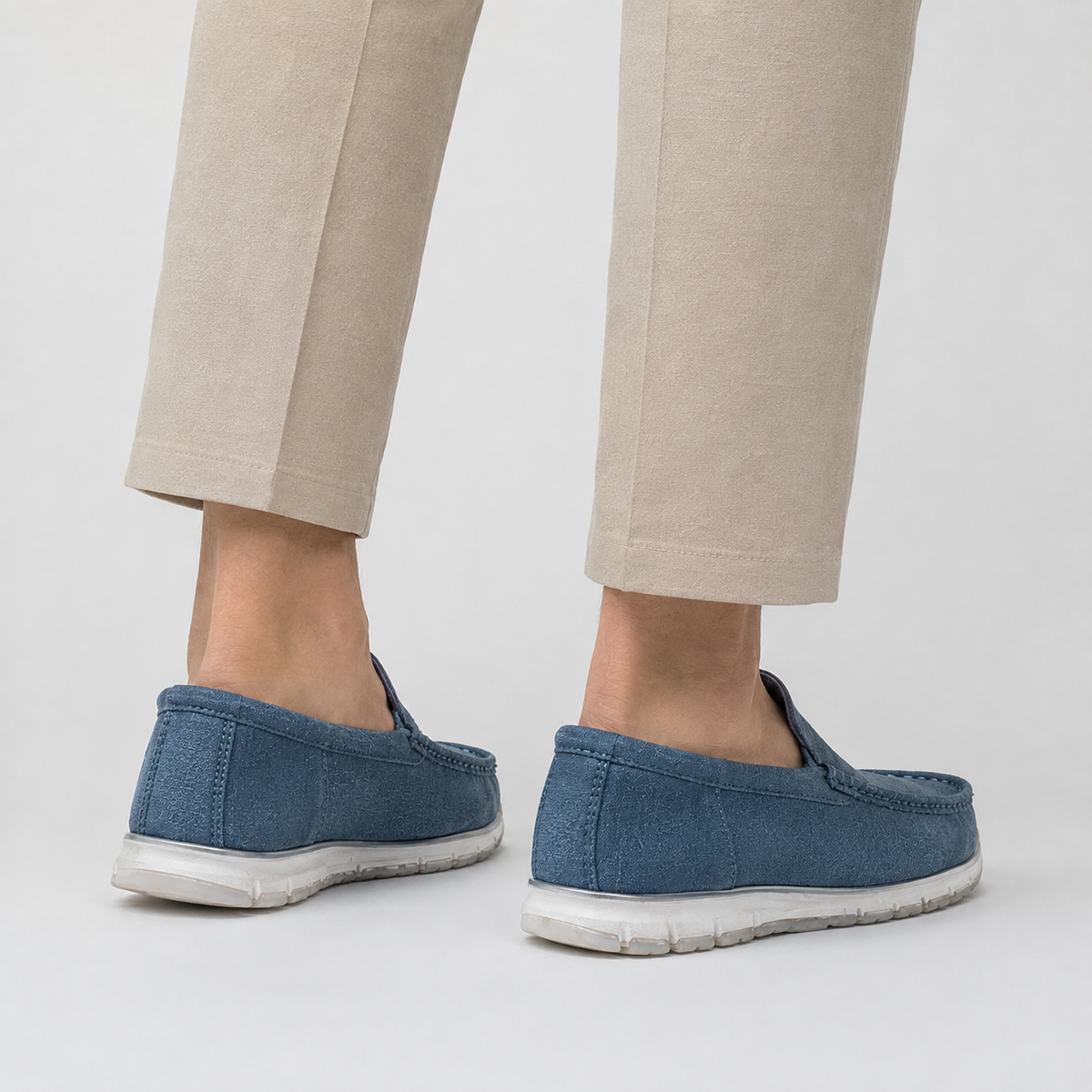 Men's Faux Suede Loafers - Slip-On Rubber Sole Shoes